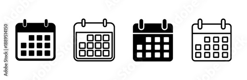 Calendar icons set four different styles solid outline filled and detailed illustration on white background schedule vector