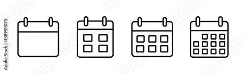 Calendar icons set showing different views of schedule planner and organizer with grid layout for dates appointments and events for time management and planning future activities