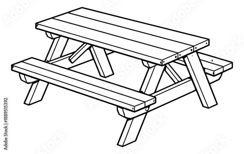 Line art illustration of a picnic table depicting outdoor seating for leisure activities