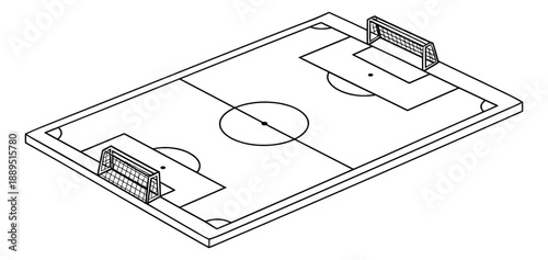 Isometric line art illustration of a soccer field depicting a sports playing area for athletic activities