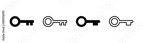 Collection of four key icons, solid and outline styles, symbolizing access, security, and secrets for concept design