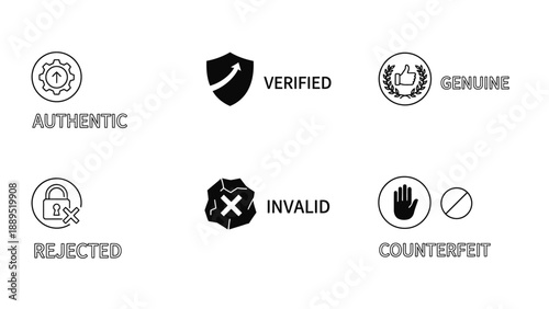 A collection of icons representing authenticity and verification status