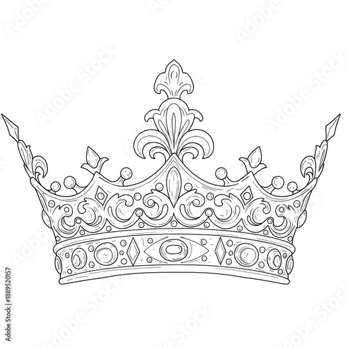 Ornate crown drawing with detailed swirls and pointed finials on white background