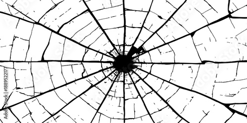 Broken glass window featuring a spiderweb pattern and cobweb texture in a vector illustration design for architectural construction or Halloween art