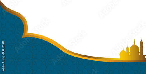 Elegant Wavy Islamic Pattern Frame Border with Golden Mosque Silhouette