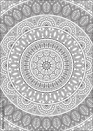Photos Outline Round Floral Coloring Page Antistress for Adults Doodle Black and White