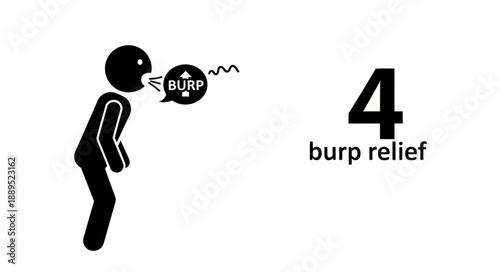 Stick figure burping with relief text and number four.