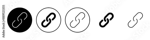 Link icon set, symbolizing connection, network, partnership, and relationship, presented in multiple formats like solid, outline, and within circles for digital communication and web design