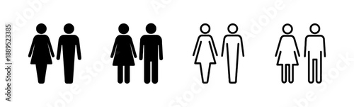 Man and woman icon set gender symbol vector illustration restroom sign toilet pictogram couple silhouette human figure outline people icon person graphic washroom symbol male female character set