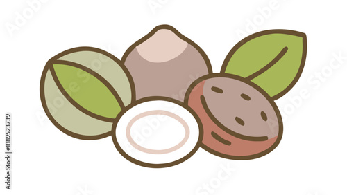 Natural Shea Butter and Coconut Nuts with Green Leaves