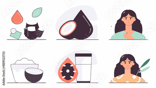 Healthy Coconut Benefits for Women Skin and Hair Care Illustration