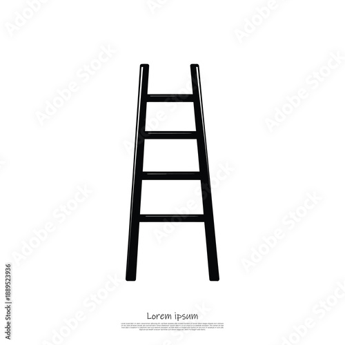 A black ladder with four rungs on a white background for climbing and reaching high places