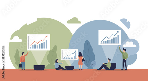 Business people analyzing financial data and growth charts.
