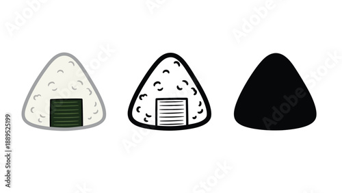 A set of triangular onigiri sushi icons in different styles and colors