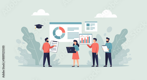 Team of professionals analyzing data and statistics for business growth.