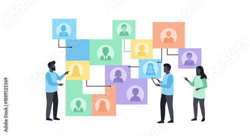 Teamwork and collaboration concept with people and network connections.