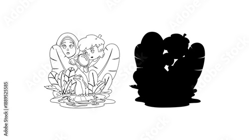 Surprised young couple discovering something amazing in nature