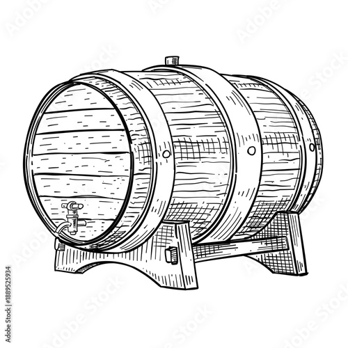 Wooden barrel vector line art hand drawn illustration