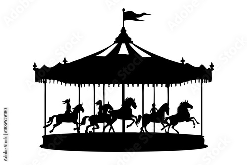Vintage Carousel Silhouette Vector – Merry-Go-Round Amusement Park Icon