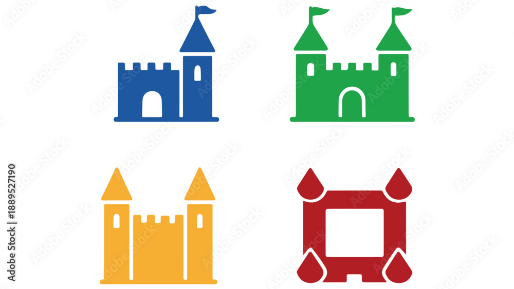 Fototapeta premium A colorful set of castle icons in different shapes and vibrant colors