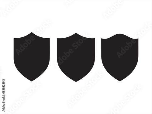 Set of black shield icons flat of security symbols, Minimalist black silhouette shield vector icon set.
