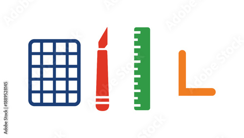 Creative tools for design and measurement, symbolizing precision and artistic creation.