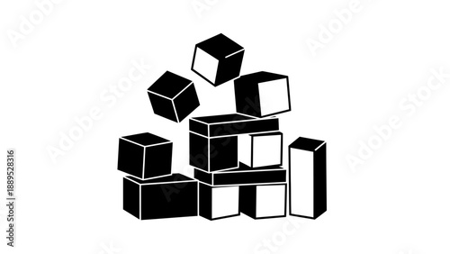 Stack of black and white cubes falling down.