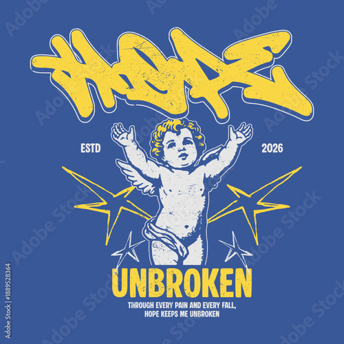 Cupid Angel graphic t-shirt with an edgy streetwear style. Modern illustration symbolizing love and heartbreak, ideal for urban fashion, youth streetwear, and print-on-demand apparel