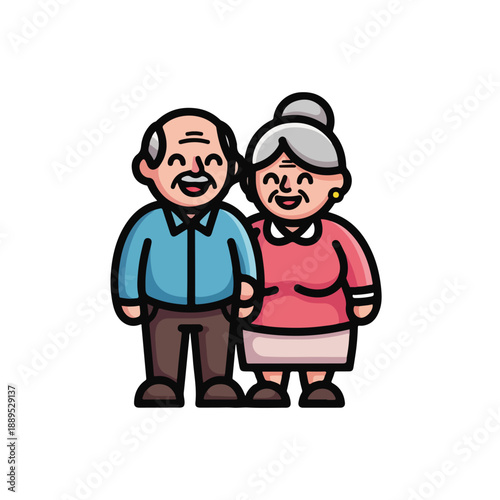 A cartoon elderly couple standing together