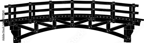 Wooden beam bridge silhouette with diagonal cross bracing