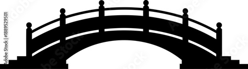 Traditional oriental arched bridge silhouette with decorative handrails