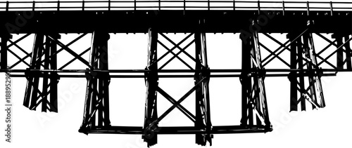 Timber trestle bridge support structure silhouette