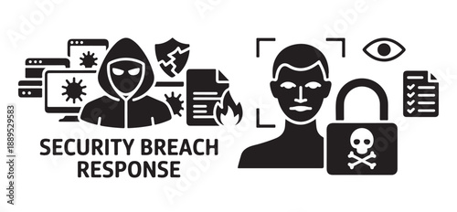 Security breach response hacker computers cyber attack face recognition lock danger