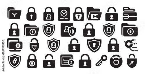Data protection and internet security icons with folders and locks, files and privacy symbols