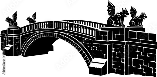 Ornate stone bridge with griffin statues silhouette