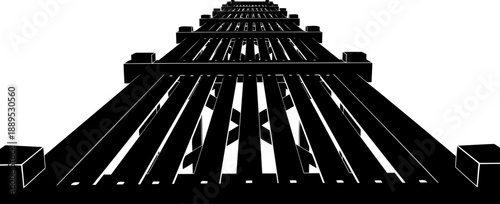 Low angle perspective looking up a wooden pier or dock