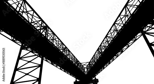 Low angle perspective of a massive steel bridge structure