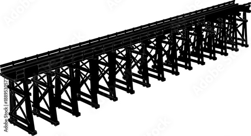 Long wooden railway trestle silhouette stretching across