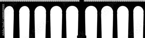 Long viaduct aqueduct silhouette with repeating arches
