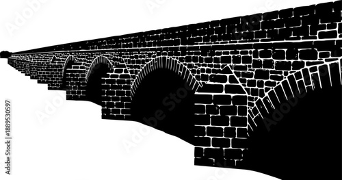 Long perspective view of an ancient stone aqueduct