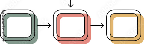 Abstract process diagram with three steps, representing workflow or sequence of actions, creative visual for presentation, conceptual illustration for planning and organization