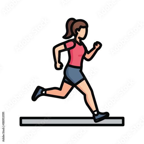 A cartoon woman running on a gray surface