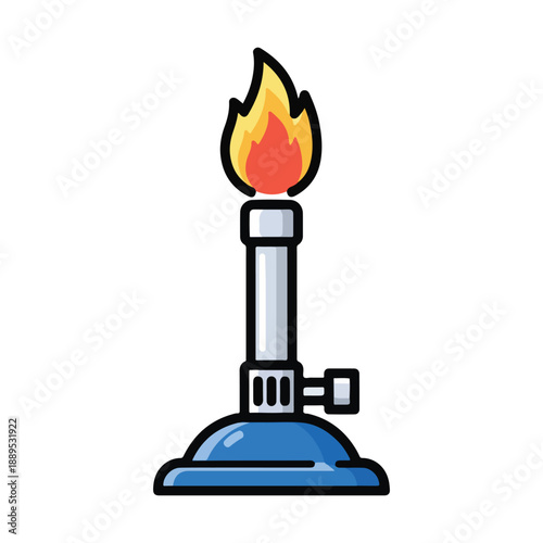 A cartoon-style illustration of a laboratory Bunsen burner