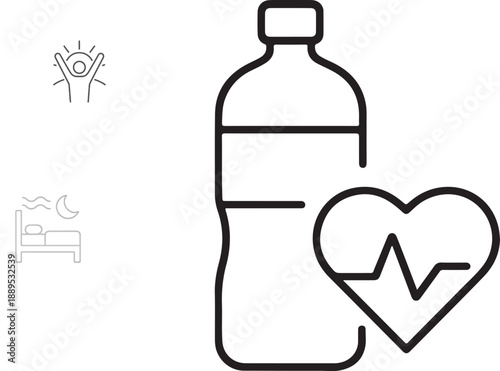 Hydration healthy habit line icon with water bottle and pulse signal vector eps.