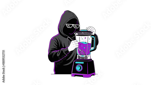 Hooded Person Blending Purple Liquid