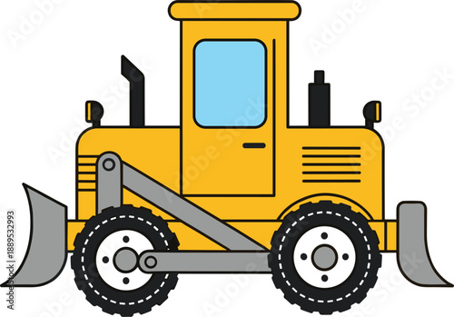 Yellow bulldozer construction vehicle vector illustration isolated on grey background for industrial and building projects