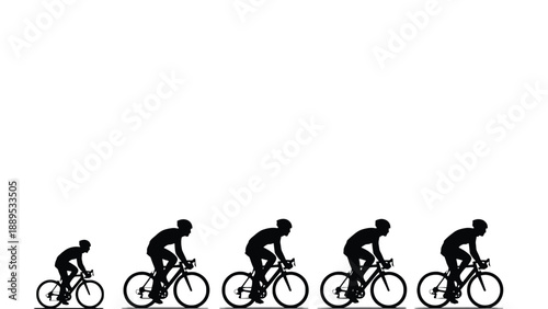 A cyclist in motion shown in a series of five dynamic silhouettes
