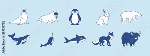 Set of 10 arctic icons pack. Flat outline icons collection. Simple flat illustration concepts.