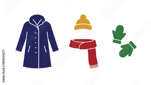 A set of winter clothing items on a white background