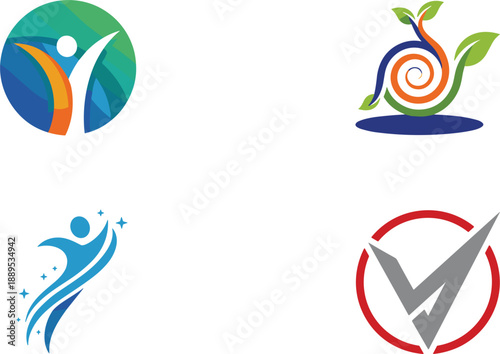 Abstract logo icon set with human figure leaf spiral checkmark modern colorful vector symbols branding identity design collection